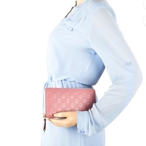 GUCCI Shima Pink Leather Zippy Continental Wallet